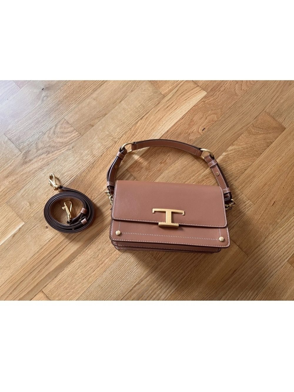 Tod's Brown Leather Shoulder Bag with Gold T Logo Hardware